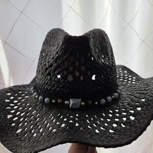 Black Woven Cowboy Hat with Beaded Band